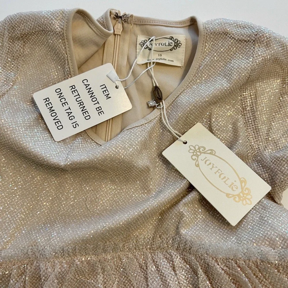 Joyfolie High Low Dress Kids 10 Champagne Gold Glitter Tiered‎ Tulle NWT